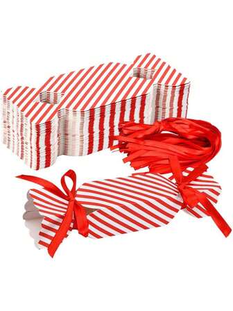 50 Pcs- Christmas Candy Boxes,Christmas Cracker Kit No Snap Xmas Party Table Favors Snowflake Reindeer DIY Christmas Party Cracker Candy Boxes, For Treat Boxes With Ribbon Red Small Candy Boxes For Sweets, Chocolate, Decoration Gift Boxes Party Favor Boxes For Xmas, Wedding Party Wrap Bag,Christmas Decorations