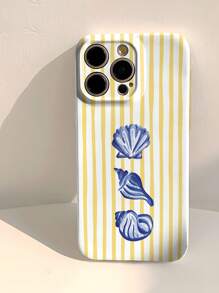 1 件简约条纹海洋元素贝壳图案穿孔光面薄膜手机硬壳，适用于三星/11/12/13/14/15/16 Pro Max