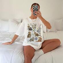 Cats Retro 90s Tattoo T Shirt Vintage Kitten Nature Shirt, Cat Lovers Gift Cottagecore Relaxed Adult Graphic Tee - 白色 - 查看 3