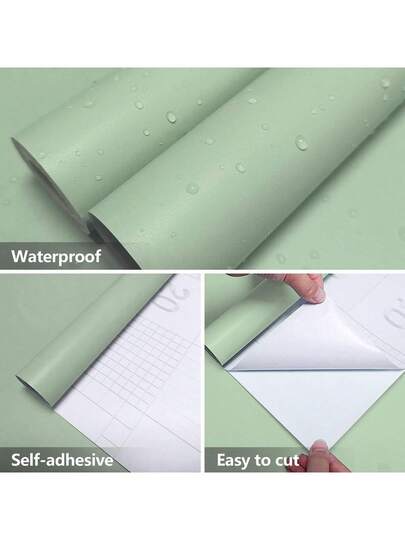 Roll Mint Groen Peel Stick Wallpaper Thickened Self Adhesive Sage Contact Paper Waterproof Removable Vinyl Textured Shelf Liner Cabinet Bedroom Wand Stickers Room Kitchen Living view 3