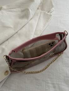 时尚撞色边框透明拼接度假链条单肩包，适合逛街、钱包、购物、年轻女性、大学生、新人、白领。非常适合办公室、大学、工作、商务、通勤、户外活动、旅行和郊游