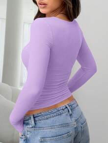 3 Pack Womens Crop Workout Tops Women Pack Summer Gym Athletic Compression Undershirts Cute Tight Basic Tops Tee - Light Purple+Black+White - View 4