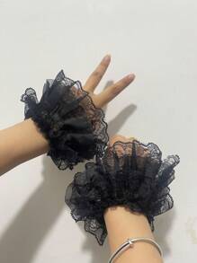 1双女式复古优雅花卉蕾丝双层荷叶边袖套 - 蕾絲手臂套 - 查看 3