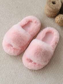 Fashionable & Simple Girls' Plush Slippers, Solid Color, Minimalist Design, Warm Fuzzy Winter House Shoes - Pink - View 13