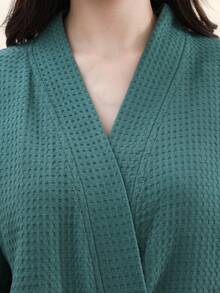 1 chiếc áo choàng tắm bằng cotton dành cho nữ - Áo kimono dệt kim kiểu waffle ấm áp, áo choàng tắm mềm mại, thấm hút tốt, váy mặc nhà cho gia đình, spa, khách sạn, quà tặng Valentine. - màu xanh lá - Xem 7