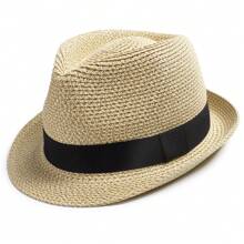 Fedora Straw Sun Hat Men Trilby Hat Short Brim Foldable Roll Up Summer UPF 50+ Panama Beach Hats
