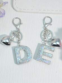 1pc Silver Heart Letter Keychain, Back To School, Resin Keyring Pendant, Fashion Accessory, A-Z Car Accessories Cute Goth Y2k Halloween Accessories Teachers Day Christmas Gift Ideas Bag Accessories Lanyards With Id Holder Car Accessories Bag Charms Car Friend Sister - Silver - View 6
