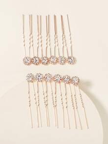 12pcs/Set Women's Wedding Bridal Hairpin Set, Round Crystal Sparkle Hair Clips Valentine's Day Accessories - Rose Gold - View 4