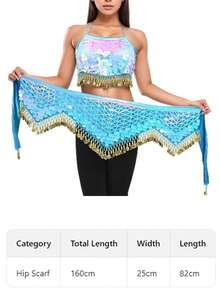 肚皮舞腰链 舞蹈服装腰部装饰 亮片流苏 表演臀巾 三角巾 腰巾 - 彩色 - 查看 8