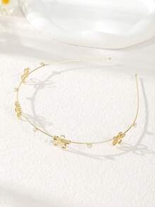 1 件薄纯色花卉蝴蝶结水钻仿珍珠星金属头带，优雅温柔的仙女风格简约百搭刘海头饰，精致的日常佩戴发饰，发带，发箍