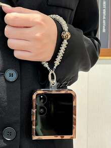 猎豹纹 1 件折叠屏幕锡箔豹纹软硅胶全包裹防震手机壳带腕带，款式可爱，因手机型号而异 - 卡其色 - 查看 5