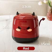 1 Paquete, Pequeño Bote de Basura de Escritorio con Tapa de Presión, Forma de Pequeño Diablo, Oficina, Dormitorio, Sala de Estar - Rojo - Ver 1
