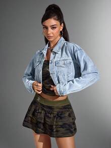 Jeanoix Chaqueta de denim desgastada y recortada con bordes deshilachados