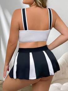 Cheerleader Uniform Seductive Print Bra And Mini Skirt Set - Black and White - View 2