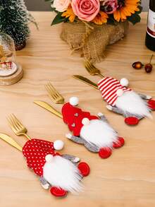 1pc Red Christmas Party Home Decoration Tableware Christmas Ornaments Faceless Old Man Set, Christmas Gift Decorations Mini Christmas Gifts, Tableware Set Cloth, Tableware Decorations Christmas Ornaments Faceless Old Man Set, Christmas Gift Decoration Accessories Home Room Decoration