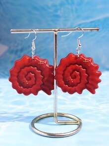 1 对时尚、百搭、创意、独特、活泼、有趣、闪亮的波西米亚风格红色贝壳亚克力吊坠耳环，适合女士佩戴，适合夏季海滩派对、通勤、度假