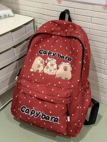 休闲女士背包，尼龙材质，大容量，新款，水豚可爱印花，方便日常通勤