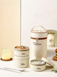 5件套304L不锈钢保温饭盒带储物袋和餐具，便携式双层带盖便当盒，适用于办公室、学校