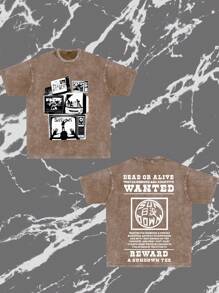 New Arrival Men's Vintage Media Streetwear T-Shirt - Multi-Screen TV Graphic Front - "DEAD OR ALIVE WANTED SUNDOWN" Reward Poster Back - 230GSM Heavy Cotton Vintage Wash Short Sleeve Tee - Versatile Fashion Casual