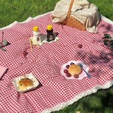 1pc Picnic & Outdoor Portable Mat, Linen Fabric, Checkered Pattern, Lace Trim Design, Suitable For Picnic, Camping, Photography, Spring Outdoor Picnic Mat, Beach Blanket, Camping Tablecloth, Machine Washable, Oversized - Multicolor - View 10