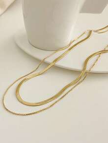 Nooxian 2pcs Stainless Steel Minimalist Casual Gold-Color Chain Necklace For Women - Yellow Gold - View 3