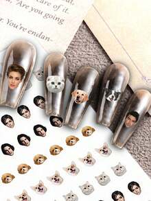 1pc Custom Face Nail Decals Sheet – Personalized 0.8*0.8cm Waterproof Stickers With Pet Or Portrait Photo, DIY Nail Art , Unique Gift For Women, Friends, Girls, Birthday, Back To School & Wedding Party Nail Supplies Nails - Multicolor - View 7