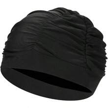 Fabric Swimming Cap For Women Pleated Swim Hat Breathable Bathing Shower Cap Solid Color Chemo Turban Hat - màu đen - Xem 4