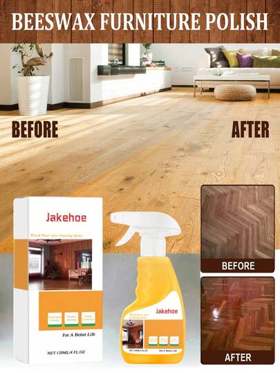 jakehoe Vloerreinigingsspray met bijenwas (120 ml) - Polijst, verzorgt en beschermt vloeren tegen uitdroging en scheuren (willekeurige mix van nieuwe en oude versies)