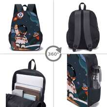 Set de 3 rucsacuri cu model de consolă Cosmonaut pentru băieți, ghiozdan casual pentru studenți din poliester, cu geantă de prânz și penar, lavabil manual, închidere cu fermoar, design cu imprimeu aleatoriu - Multicolor - Vizualizare 7