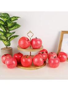 8个逼真仿真苹果，栩栩如生的假水果装饰，适用于婚礼、客厅、春季装饰、厨房装饰、逼真仿真水果派对道具、家居装饰、房间装饰、餐桌装饰、派对装饰、婚礼装饰、生日派对装饰、桌面装饰、仿真植物、厨房必备品、母亲节、母亲节桌面装饰、婚礼中心装饰 - 紅色 - 查看 2