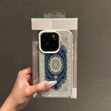 1pc Vintage Blue Floral Pattern Full Screen TPU Phone Case Compatible With Apple/ Phones,International Version, Not The Domestic Version - White - View 2