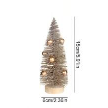 Mini Artificial Christmas Trees With Wooden Base, Tabletop Christmas Trees With Gold Color Decorative, Wooden Base For Christmas Decor Christmas Party Home Table Craft Decorations, Perfect For Christmas & Home Decorations (Please Note That Due To The Circular Base Of The Christmas Tree Being Directly Cut From Natural Wood, There May Be Some Slight Errors In The Size Of The Wooden Base. Please Carefully Consider Before Placing An Order) Christmas Decorations Home Christmas Gifts Christmas Decor - Multicolor - View 9