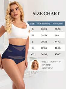 MEIYATING 1pc High Waist Breathable Mesh Cross Tummy Control Seamless Triangle Women Panties, Shapewear - Blue - View 7