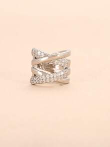 1pc Minimalist Gold/Silver Tone Cross Line Ear Cuff Earring - Silver - View 2