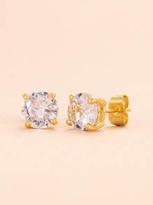 1 Par/3 Pares de Pendientes de Aro de Circonita Cúbica Redonda de 8mm con 4 Puntas, Pendientes de Moda Minimalistas para Mujeres (Los Postes de Pendientes de Cobre son Relativamente Suaves y se Pueden Ajustar si se Doblan)