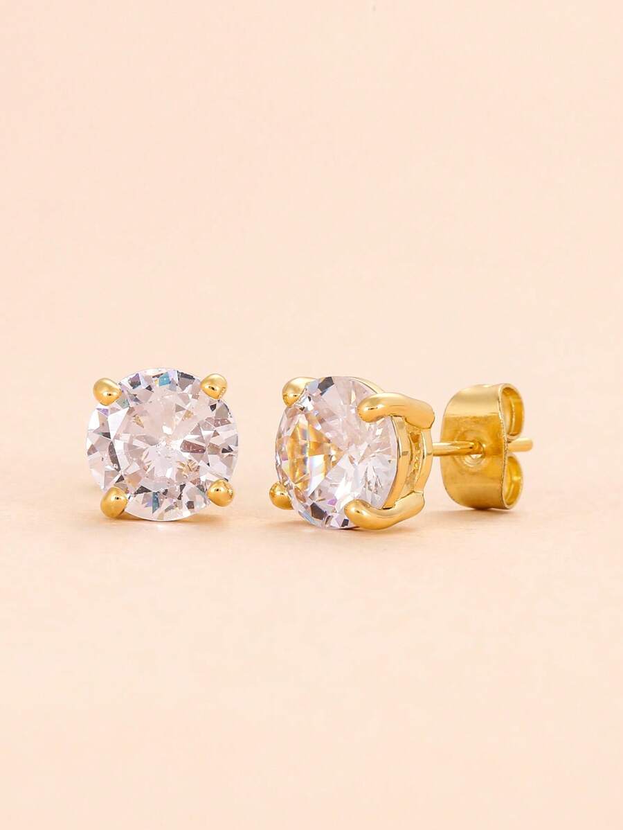 1 Par/3 Pares de Pendientes de Aro de Circonita Cúbica Redonda de 8mm con 4 Puntas, Pendientes de Moda Minimalistas para Mujeres (Los Postes de Pendientes de Cobre son Relativamente Suaves y se Pueden Ajustar si se Doblan)