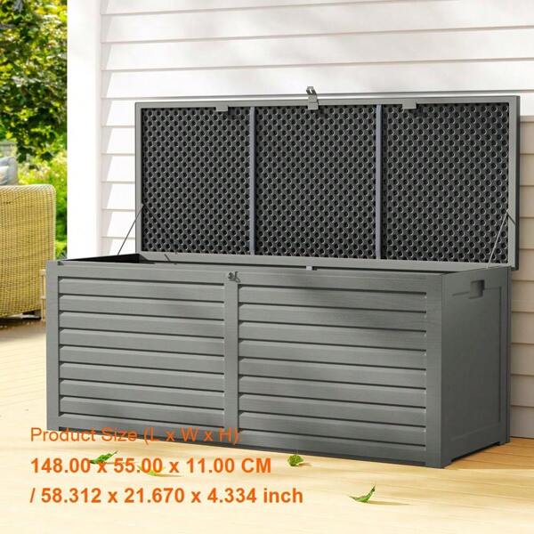 390L Lockable Outdoor Storage Box – Multi-Purpose Garden Bench & Tool Shed For Toys, Equipment, And More – Durable Black Container For Efficient Organizing