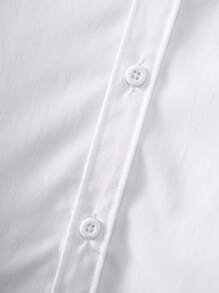 Camisa formal blanca con estilo clásico universitario para niño joven con estampado floral en el bolsillo, parches de tela empalmados y manga larga para ocasiones casuales o de fiesta