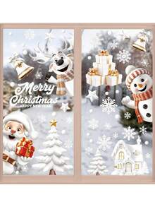 1 Set de pegatinas navideñas para ventanas, decoraciones navideñas, calcomanías de ventana de vidrio 3D con copos de nieve para hogar, oficina, salón de clases, para fiesta con tema de Navidad, invierno y Frozen
