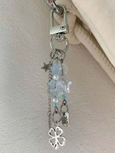 1 件男女通用四叶草手机挂绳钥匙扣，手工串珠挂绳，送给朋友和家人的礼物汽车配件可爱哥特 Y2k 包袋配件挂绳带身份证夹汽车配件包袋饰物