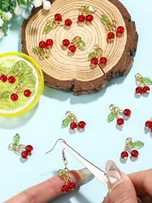 3pcs Cute Semi-Transparent 3D Strawberry & Cherry Pendant For DIY Jewelry, Earrings Supplies