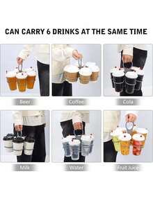 6 槽可折叠饮料架、万圣节礼物、折叠式杯架、6 槽可旋转杯子收纳架、轻便坚固的塑料饮料架，适用于派对、烧烤、露营、野餐等户外活动中的咖啡、葡萄酒、鸡尾酒、露营饮料收纳架、实用派对配件、易握手柄、1 个开瓶器