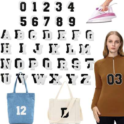 2/4/10/26 件 12 厘米/5 英寸大号雪尼尔刺绣补丁，印有字母 A-Z 和数字 0-9。可缝制/熨烫贴花，用于衣服、连衣裙、帽子、牛仔裤、DIY 配饰（2 白色，2 黑色）