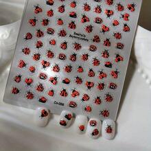 5D Embossed Cute Seven-Star Ladybug Waterproof Nail Stickers - Vibrant Orange & Black Design, Self-Adhesive Nail Art Decals For Manicures & Pedicures, Easy To Apply &, 15-Count Pack, Ladybug Nail Art Sticke - 紅色+黑色 - 查看 7
