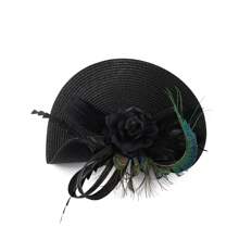 羽毛头饰帽子 女式头饰 茶会头饰 带夹子 德比帽 适合女孩和女士 万圣节