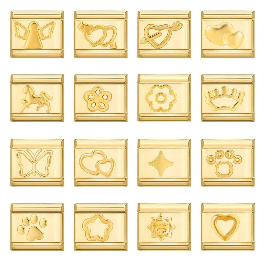 Pulseira modular de miçangas DIY com design de gota de óleo, decorada com corações, flores e borboletas. Ideal como presente para amigos e casais, perfeita para o Natal, Ano Novo, Halloween e Dia dos Namorados. Design charmoso, joia em aço inoxidável, produto local, prático e moderno. Essencial para o Natal e o Halloween. Tonalidade outonal suave. - M288126 - Ver 1