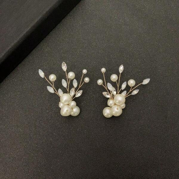 2pcs Plant Elegant Polyresin Hair Clip, Bride Wedding Hair Accessories, Suitable For All Seasons