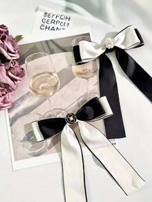 Black & White Glossy Vertical Striped Ribbon, Black & White Fabric Ribbon, DIY Bow Tie, Floral Decor Straw Hat, Suitable For DIY Hair Clips - Handmade Bow Tie Accessories, Sewing & Weaving Supplies, Sewing Ribbon, Holiday Party Gift Wrapping