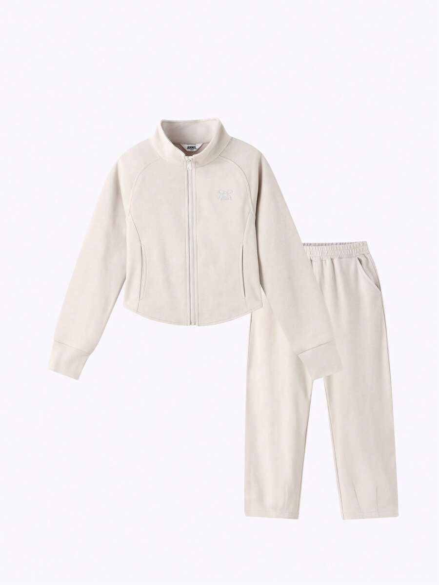 Annil Kinderkleidung, Mädchen, mittlere und ältere Kinder Oberbekleidung, Prinzessinen-Stil Stehkragen Hoodie Set für Herbst