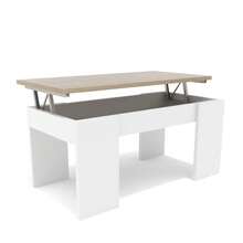 Dormidan MESA DE CENTRO ELEVABLE MC4, Comedor o Auxiliar, Mayor Grosor y Estabilidad, cajón practicable para guardar objetos, mesa de sala, disponible en varios colores. - Blanco / Roble - Ver 2